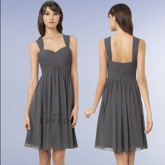 Bill Levkoff Navy Blue Shiloh Chiffon Sweetheart Bridesmaid Dress Size 10 - Picture 3 of 12